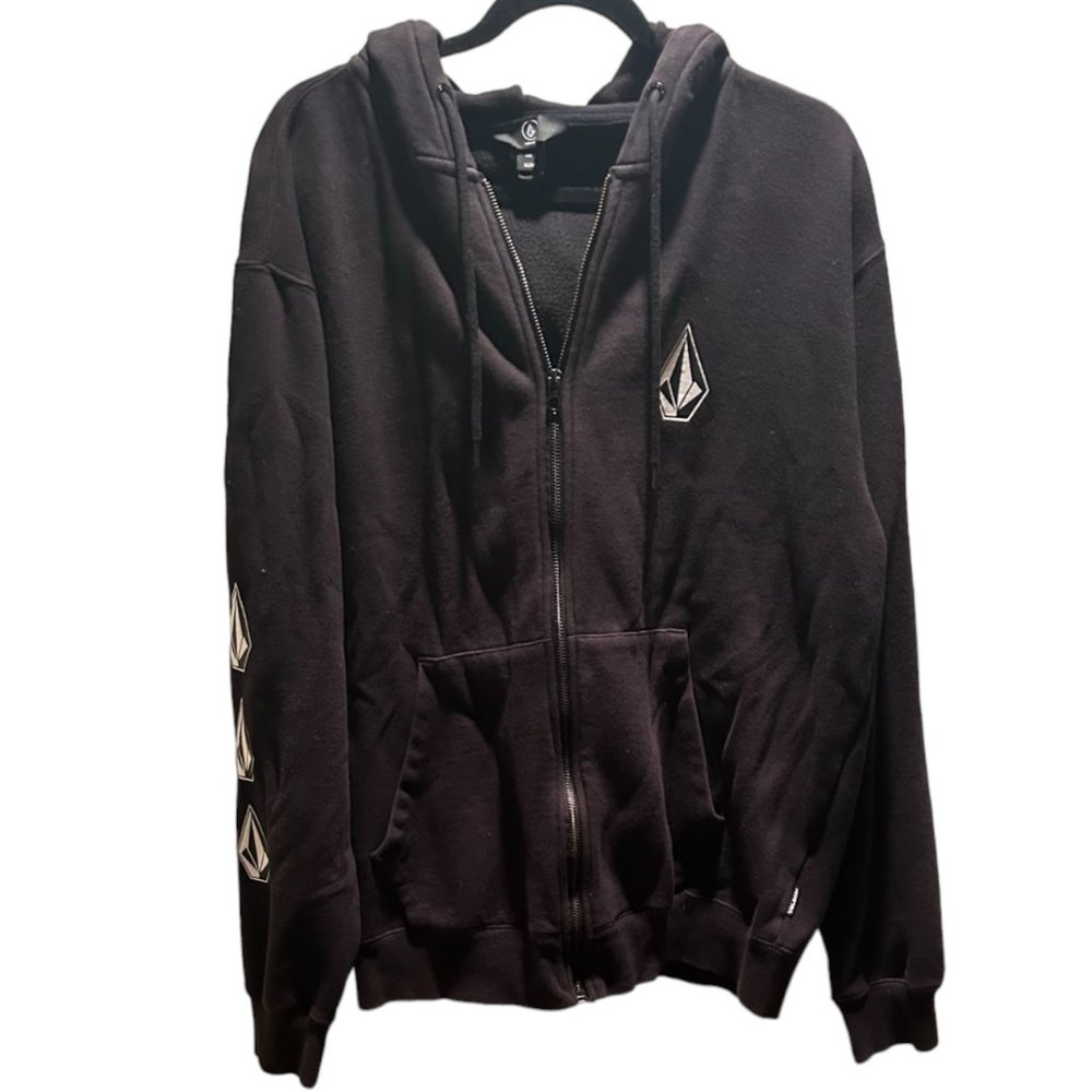 Volcom  Men’s zip down Hooded  Sweatshirt     size L Black    952